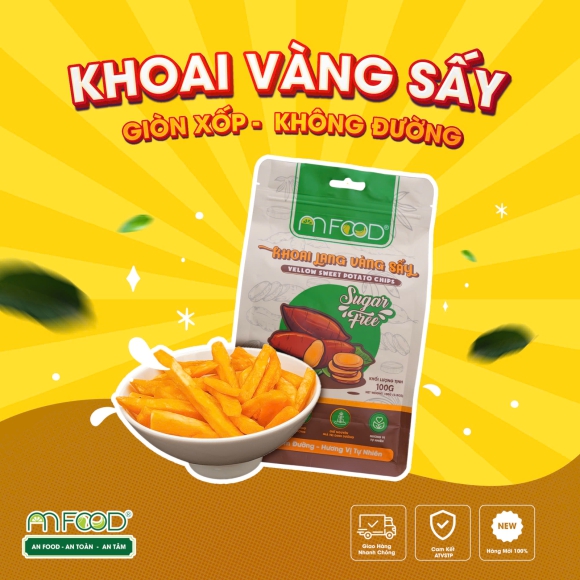 Khoai Lang Vàng Sấy An Food phiên bản Cao Cấp Không đường nguyên miếng giòn rụm