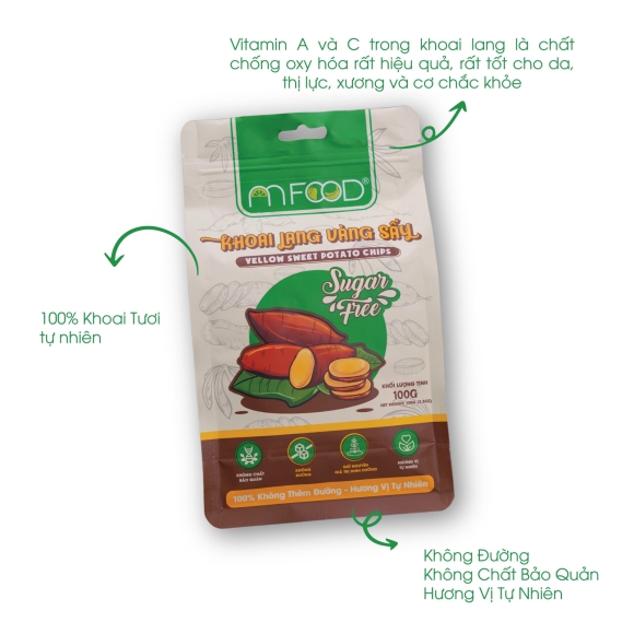 Khoai Lang Vàng Sấy An Food phiên bản Cao Cấp Không đường nguyên miếng giòn rụm