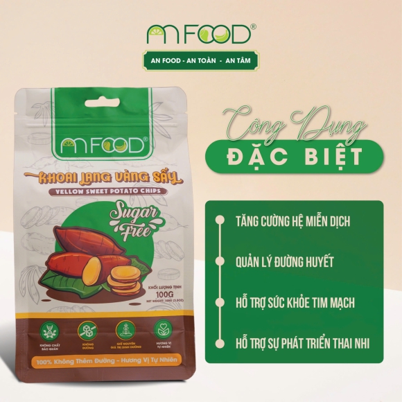Khoai Lang Vàng Sấy An Food phiên bản Cao Cấp Không đường nguyên miếng giòn rụm
